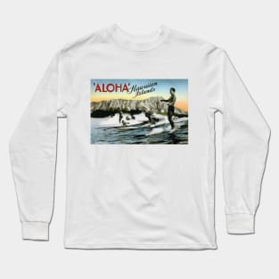 Aloha - Hawaiian Islands - Surfers - Vintage Large Letter Postcard Long Sleeve T-Shirt